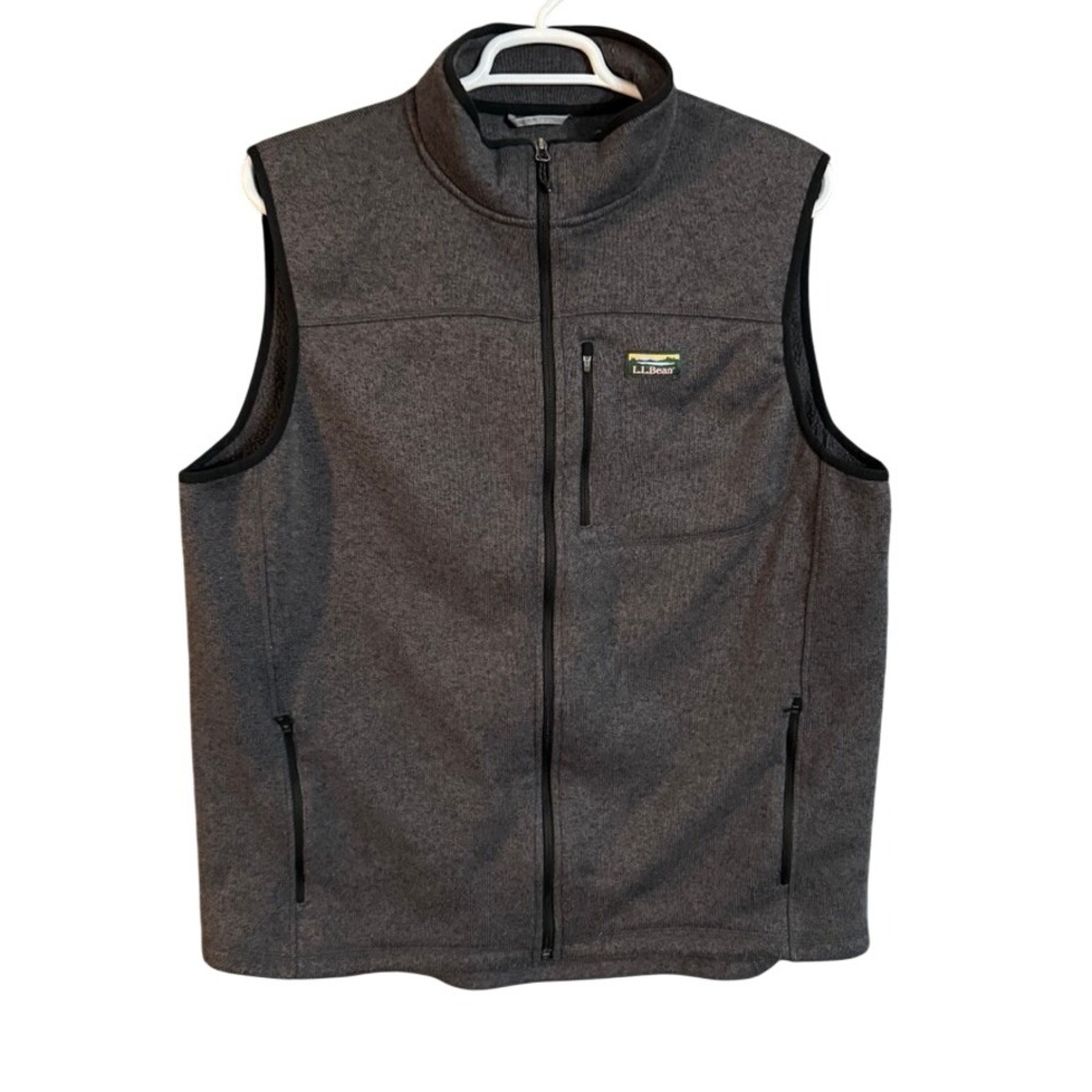 LL Bean Sweater Fleece Vest Mens XL Tall Gray Full Zip Slightly Fitted 510174